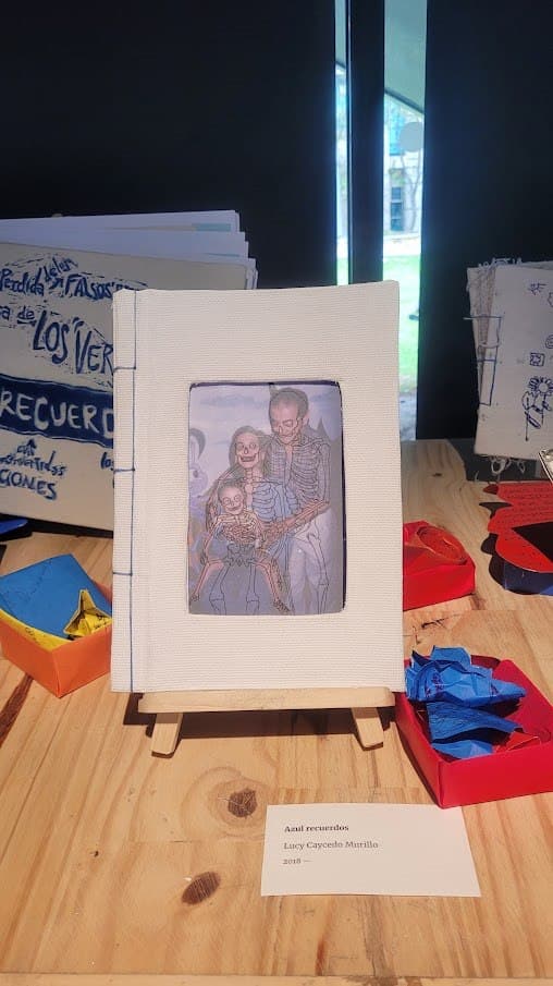 Álbum de Lucy Alejandra Caycedo Murillo, «Chiqui» — «Azul recuerdos» en el montaje, con los demás libros alrededor
